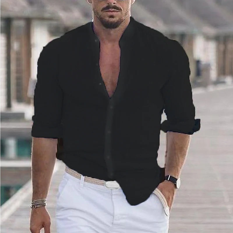 Long Sleeve Button Casual Solid Color Shirt