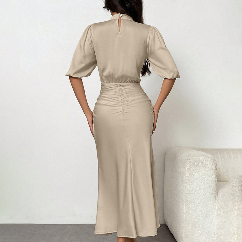 Silken Grace Ruched Midi Dress
