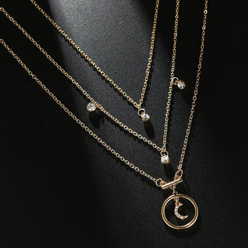 Bohemian Moon Rhinestone Pendant Multi-Layer Necklaces - Subtle Shine Jewelry Co.