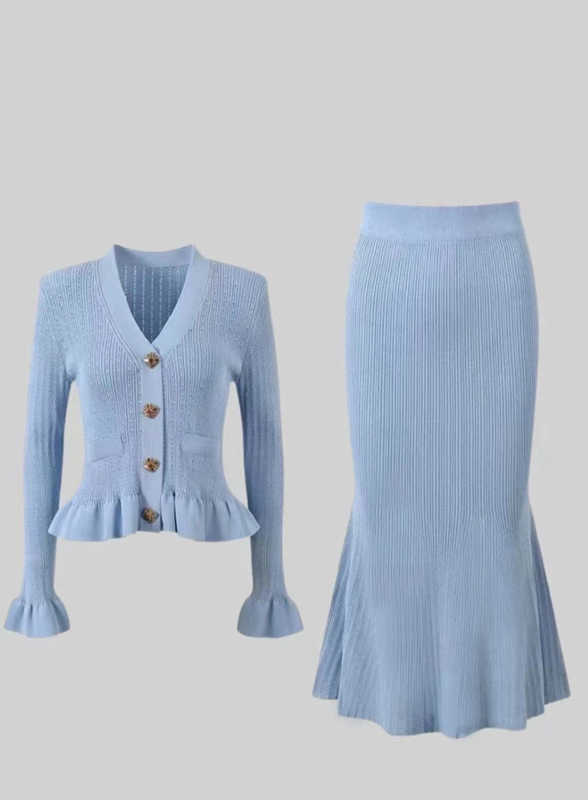Two-Piece Ruffled Fall Midi Skirt Set