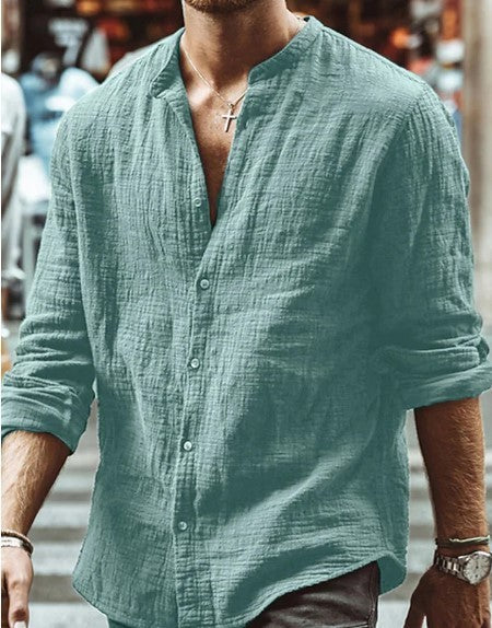 Long Sleeve Button Casual Solid Color Shirt