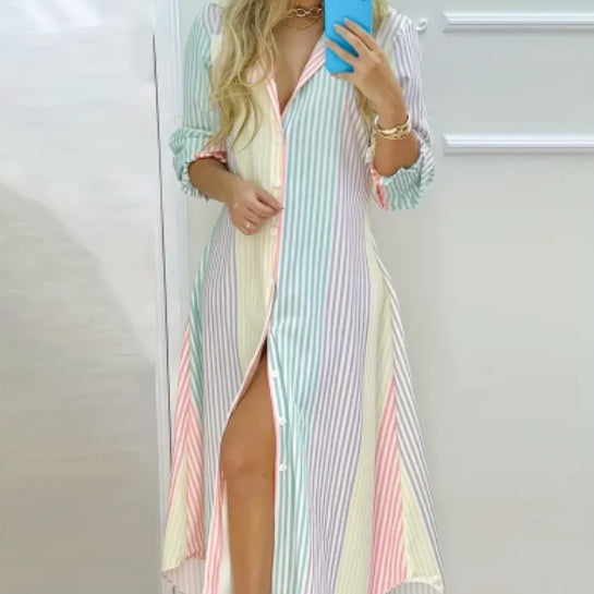 Modern Color Block Line Shirt Dress