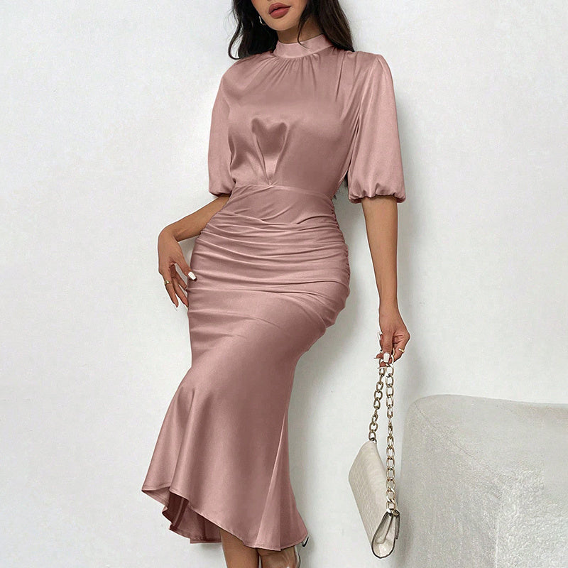Silken Grace Ruched Midi Dress