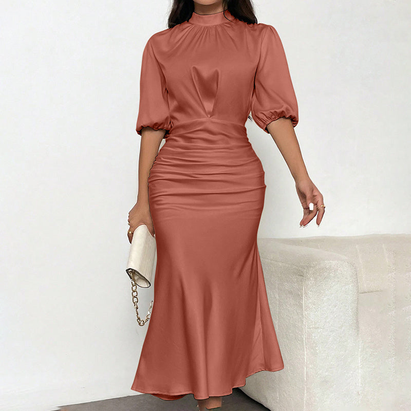 Silken Grace Ruched Midi Dress