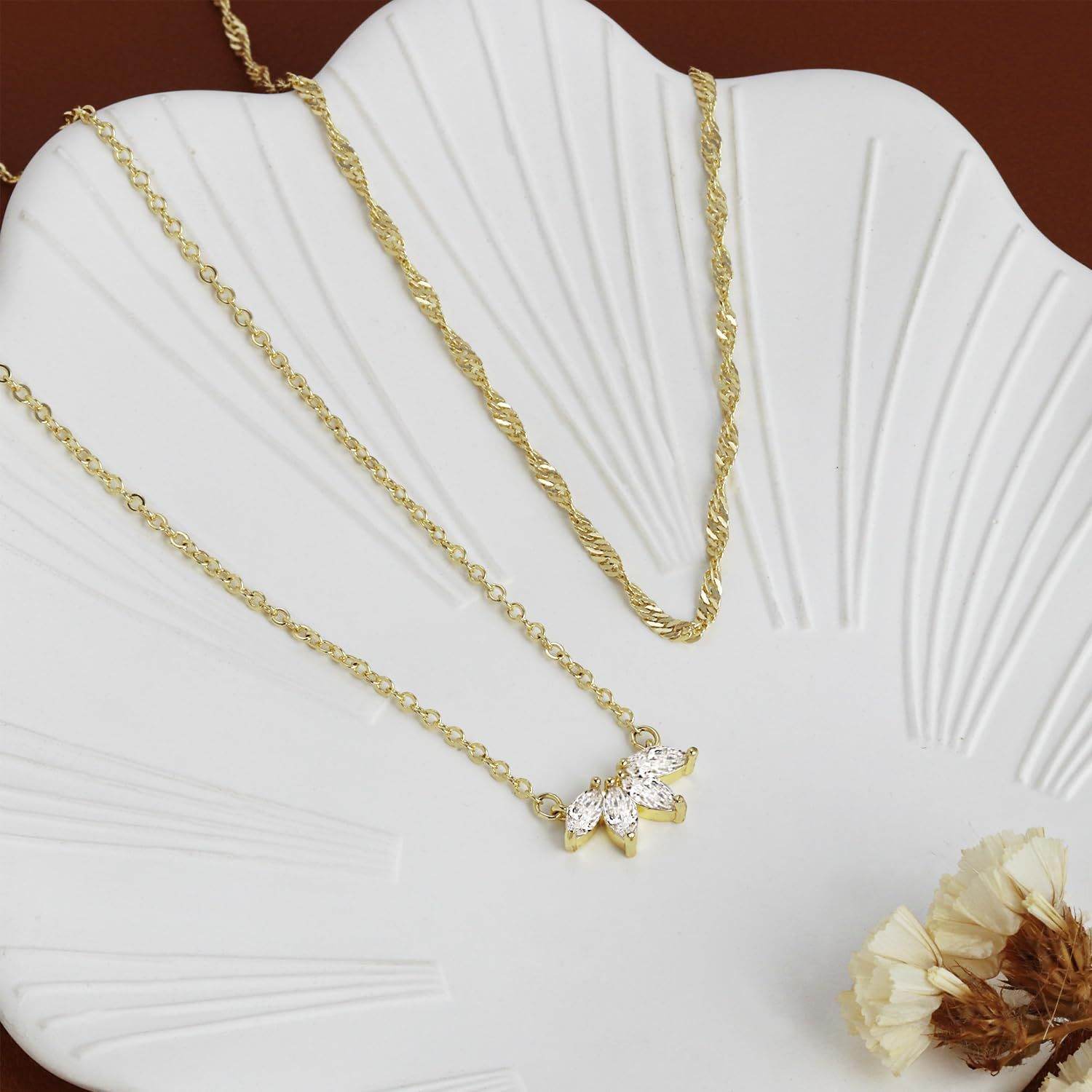 Luxe Gold-Plated Zircon Petal Double-Layer Necklace for Women - Subtle Shine Jewelry Co.