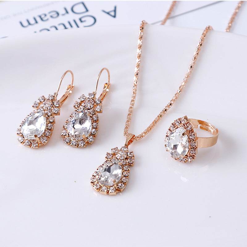 Water Drop Shine Stone Necklace, Earrings, and Ring Set - Subtle Shine Jewelry Co.