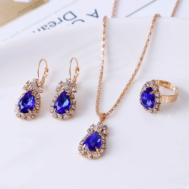 Water Drop Shine Stone Necklace, Earrings, and Ring Set - Subtle Shine Jewelry Co.