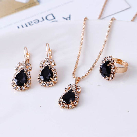 Water Drop Shine Stone Necklace, Earrings, and Ring Set - Subtle Shine Jewelry Co.