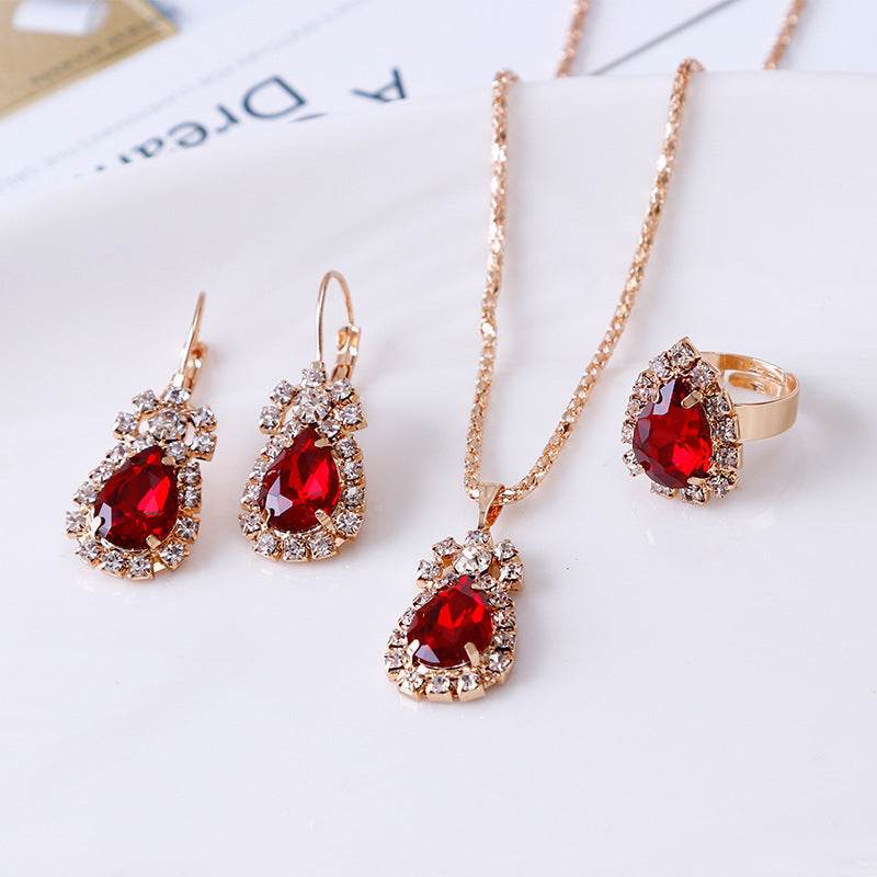 Water Drop Shine Stone Necklace, Earrings, and Ring Set - Subtle Shine Jewelry Co.