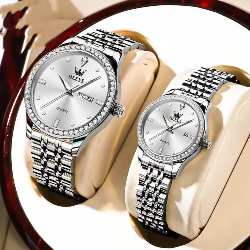Radiant Diamond-Embedded Couples Watch Set - Subtle Shine Jewelry Co.