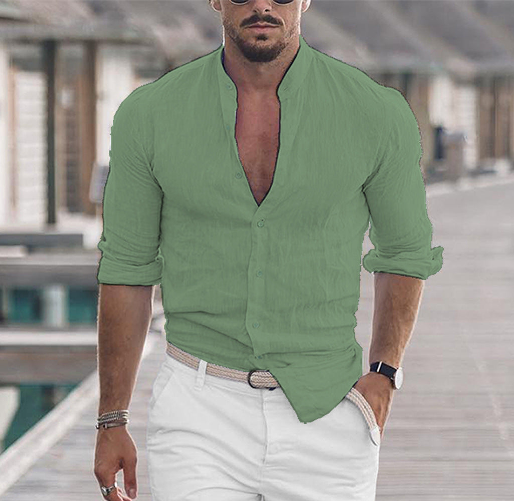 Long Sleeve Button Casual Solid Color Shirt