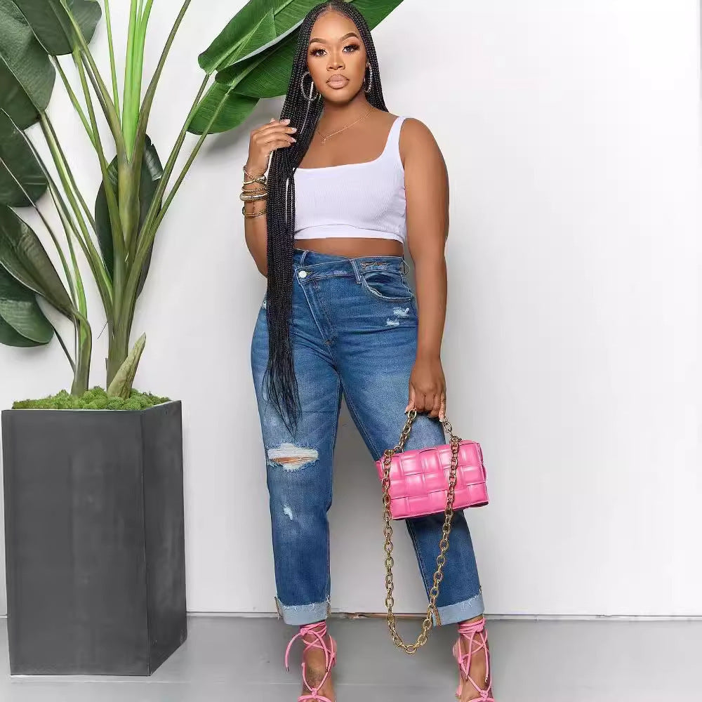 Cool Diagonal Zipper Jeans