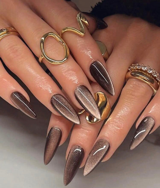 Glossy Chocolate Cat Eye Press On Nails