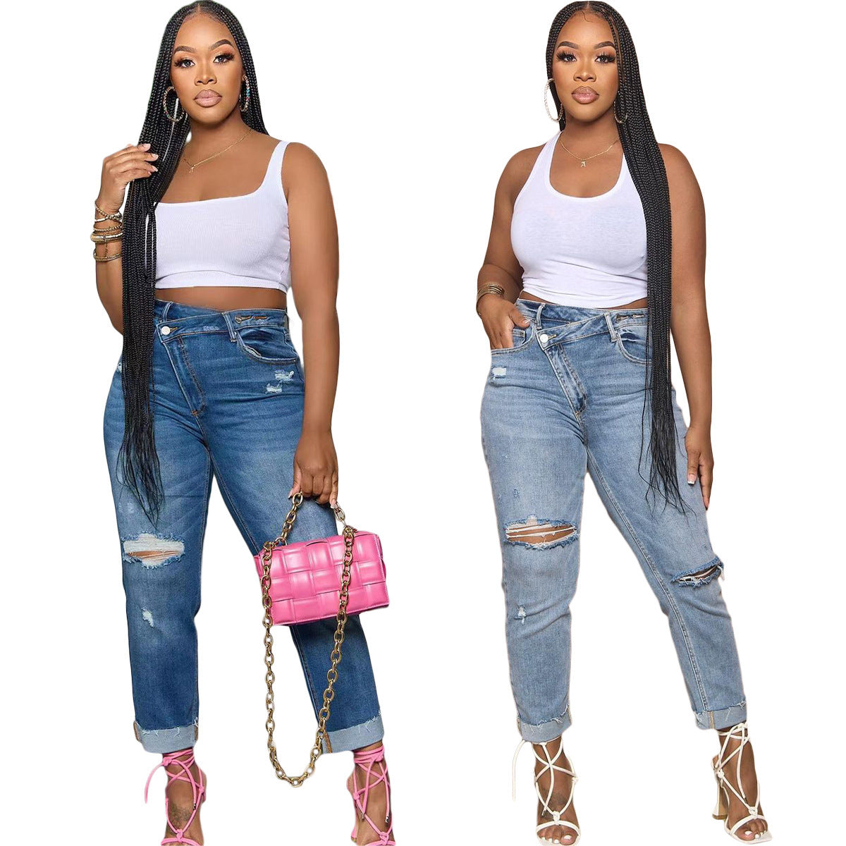 Cool Diagonal Zipper Jeans