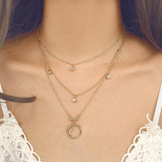 Bohemian Moon Rhinestone Pendant Multi-Layer Necklaces - Subtle Shine Jewelry Co.