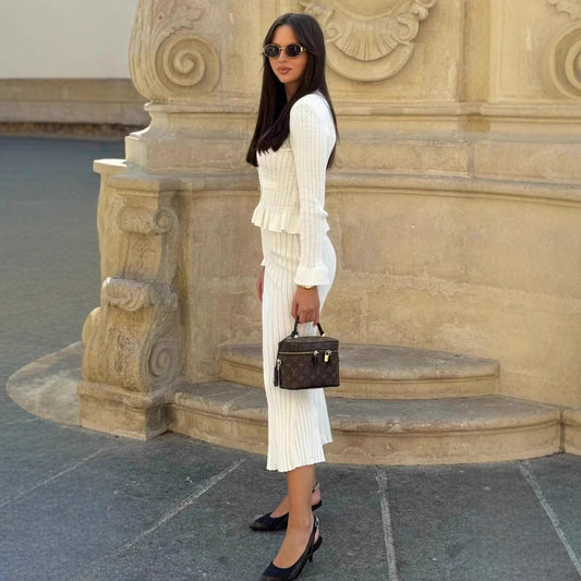 Two-Piece Ruffled Fall Midi Skirt Set