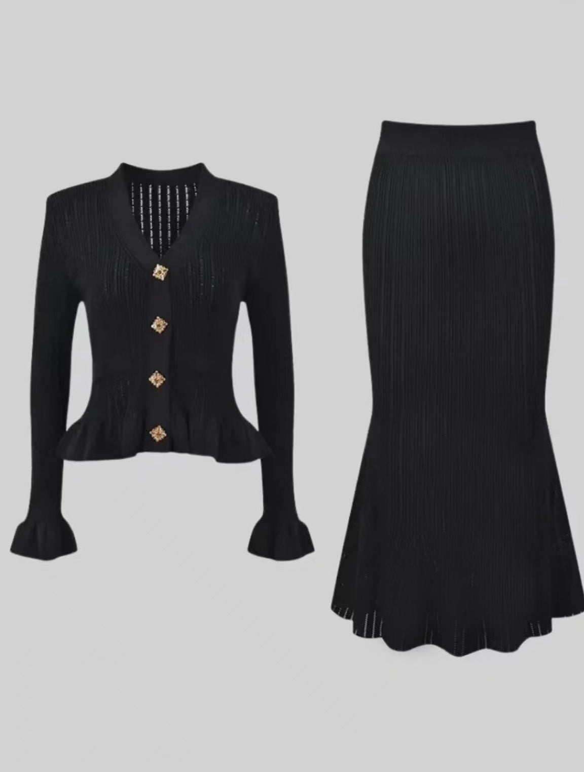 Two-Piece Ruffled Fall Midi Skirt Set
