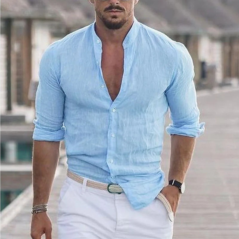 Long Sleeve Button Casual Solid Color Shirt