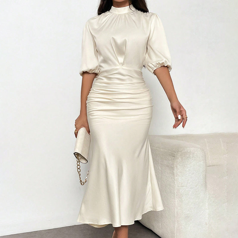 Silken Grace Ruched Midi Dress