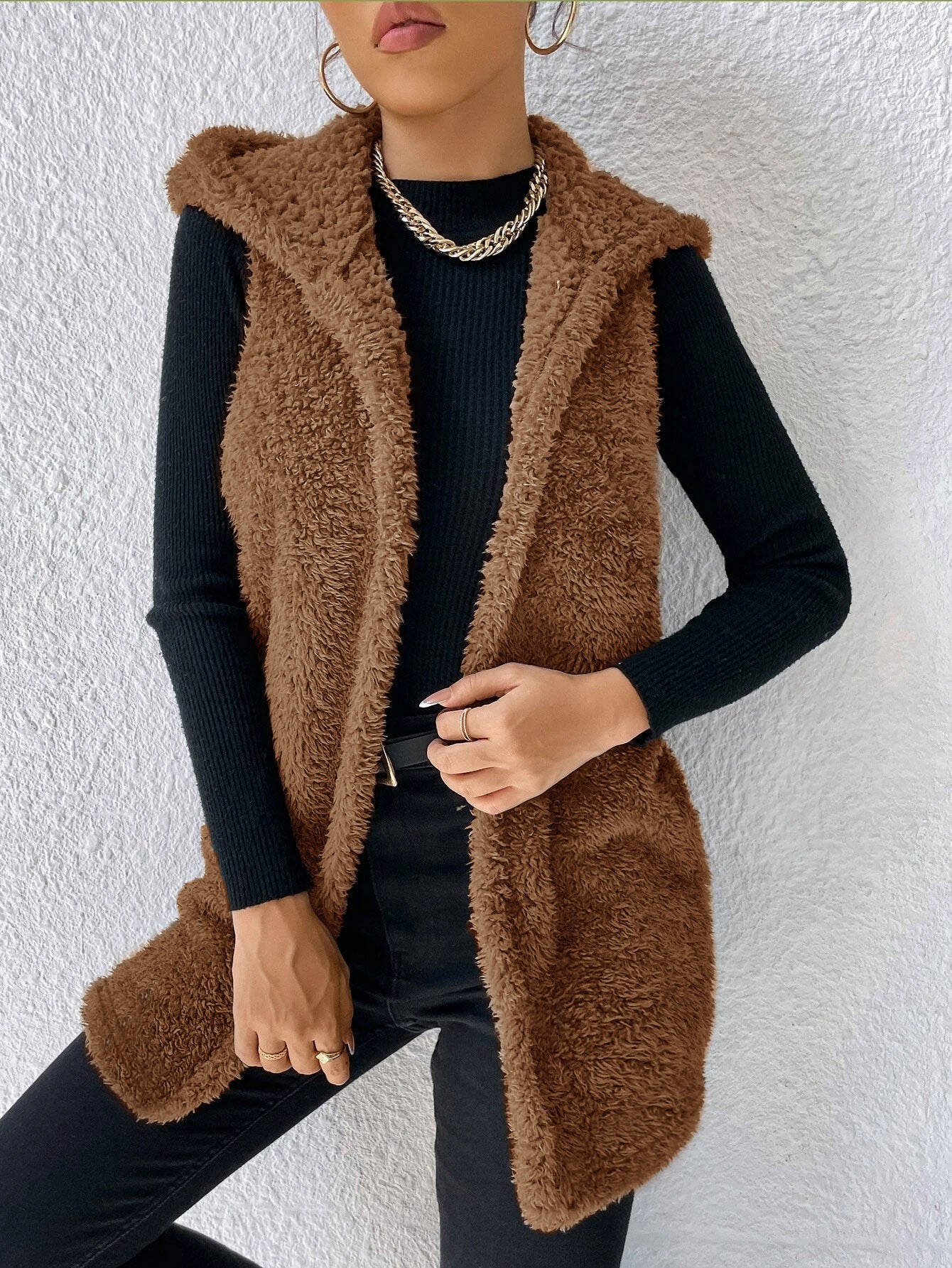 Casual Plush Hooded Vest