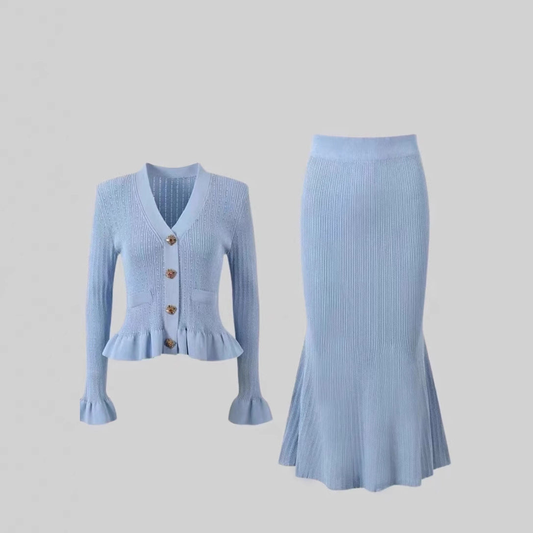 Two-Piece Ruffled Fall Midi Skirt Set