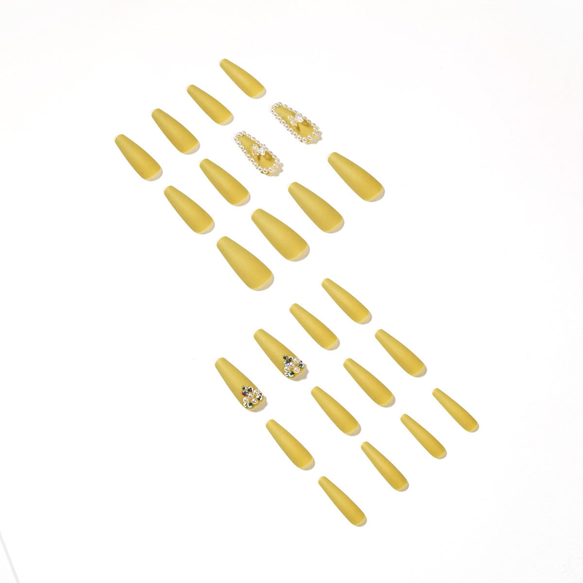GlamGarden Crystal Butterfly Press-On Nails – Mustard Yellow & White Set