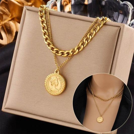 Multilayer Portrait Coin Pendant Necklace - Subtle Shine Jewelry Co.