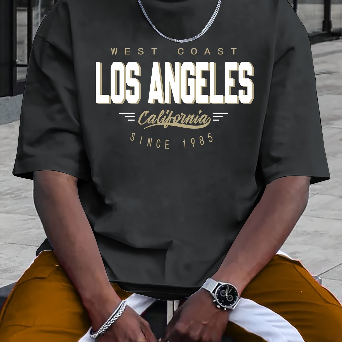 Men's LA Round Neck Printed Short Sleeve