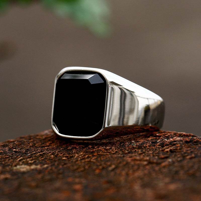 Men's Onyx Edge Classic Silver + Black Ring - Subtle Shine Jewelry Co.