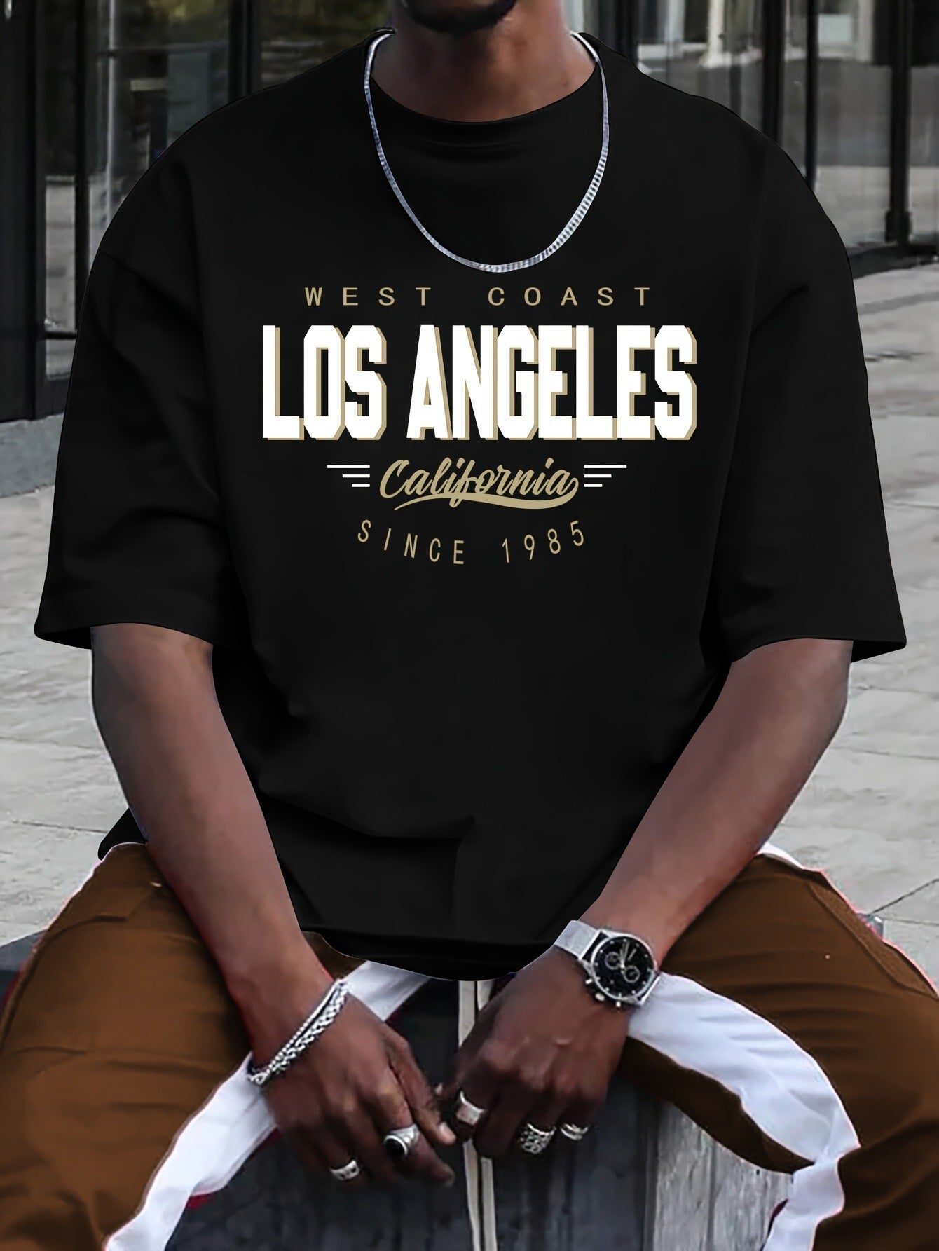 Men's LA Round Neck Printed Short Sleeve