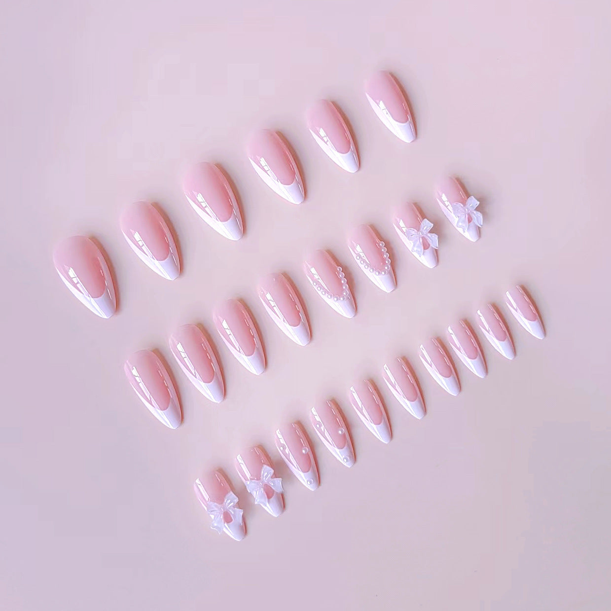PearlBelle Luxe Almond Press-On Nails – French Tip Elegance Set