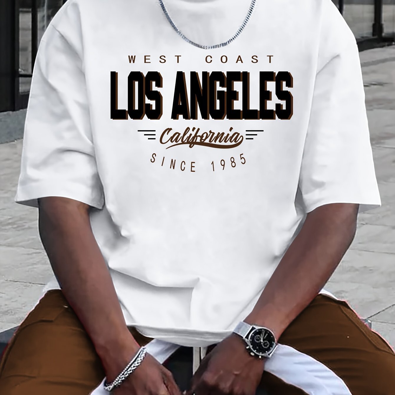 Men's LA Round Neck Printed Short Sleeve