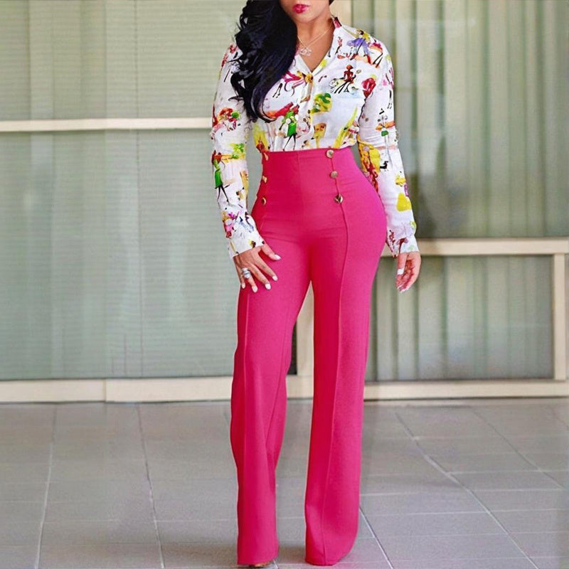 Elegant High-Waisted Wide Leg Pants With Double-Breasted Buttons
