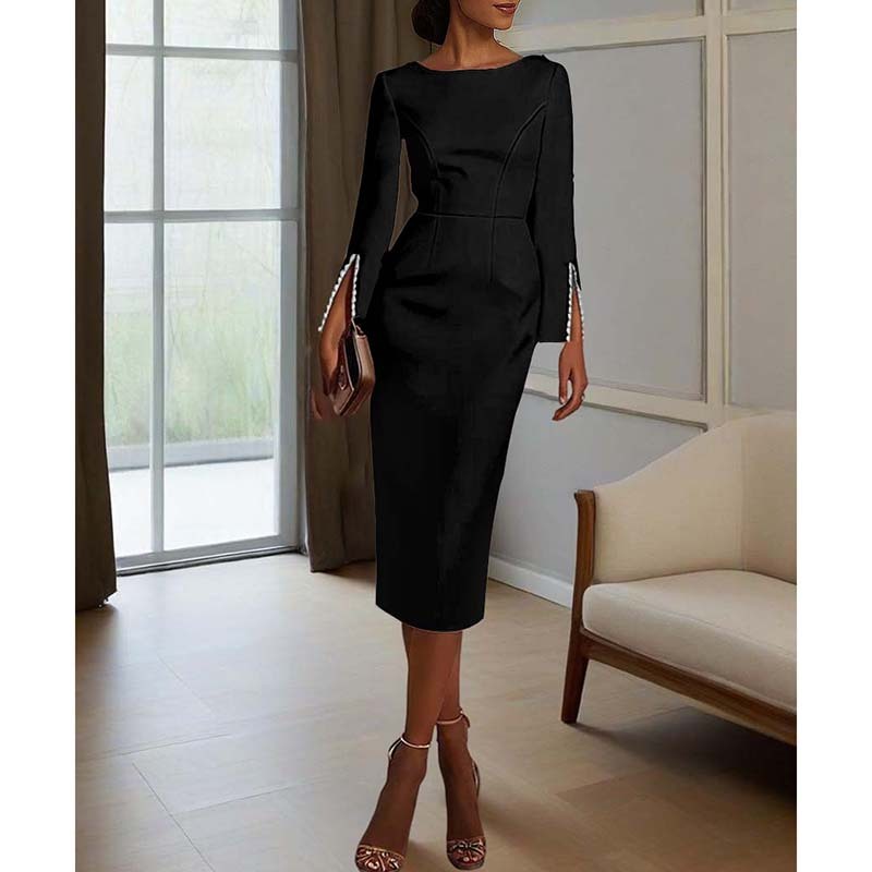 Sophisticated Pearl Accent Midi Dress