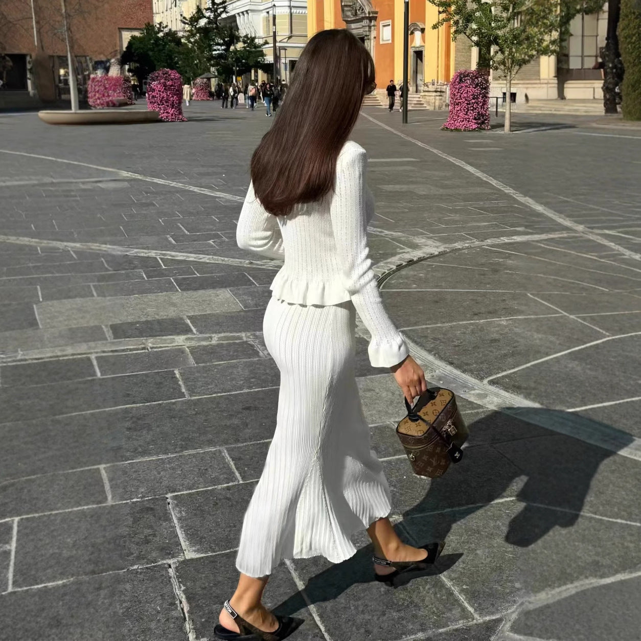 Two-Piece Ruffled Fall Midi Skirt Set