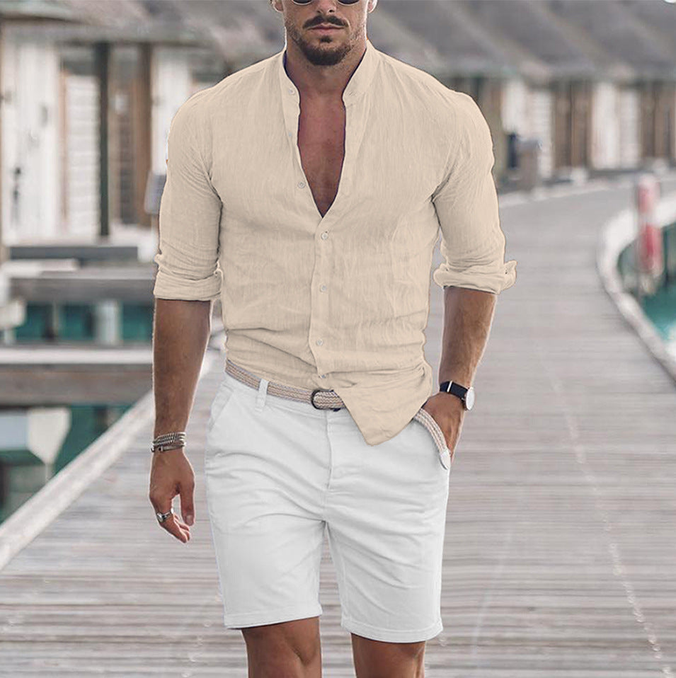 Long Sleeve Button Casual Solid Color Shirt