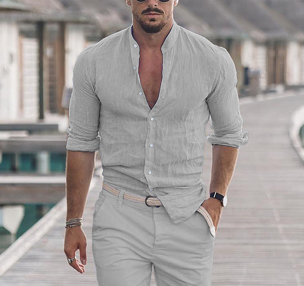 Long Sleeve Button Casual Solid Color Shirt