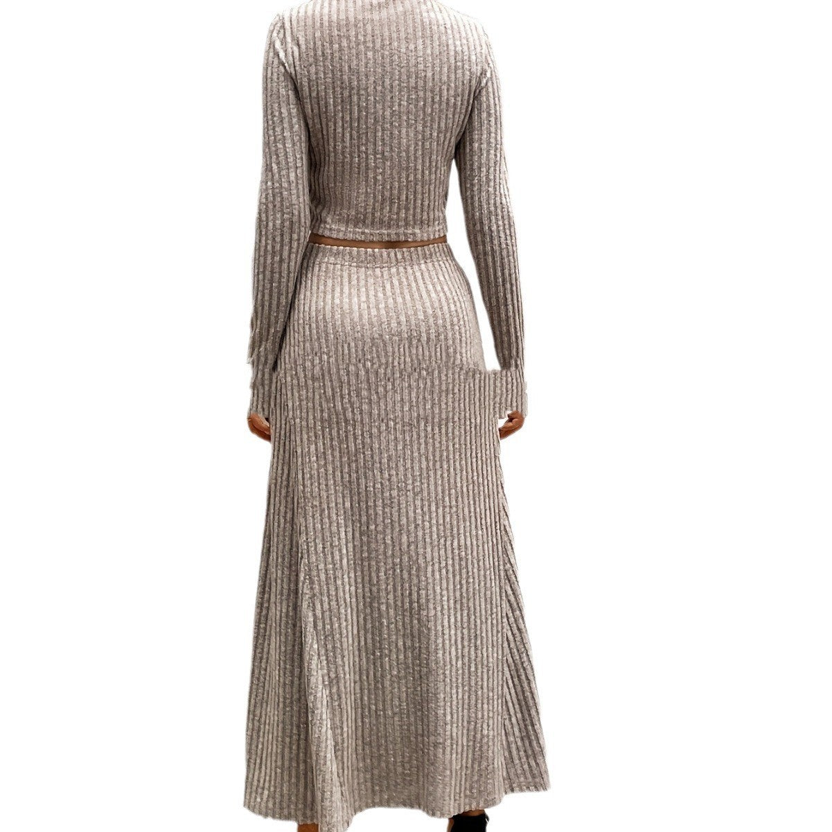 Autumn Stripes Knit Maxi Set – Long Sleeve Top & Skirt
