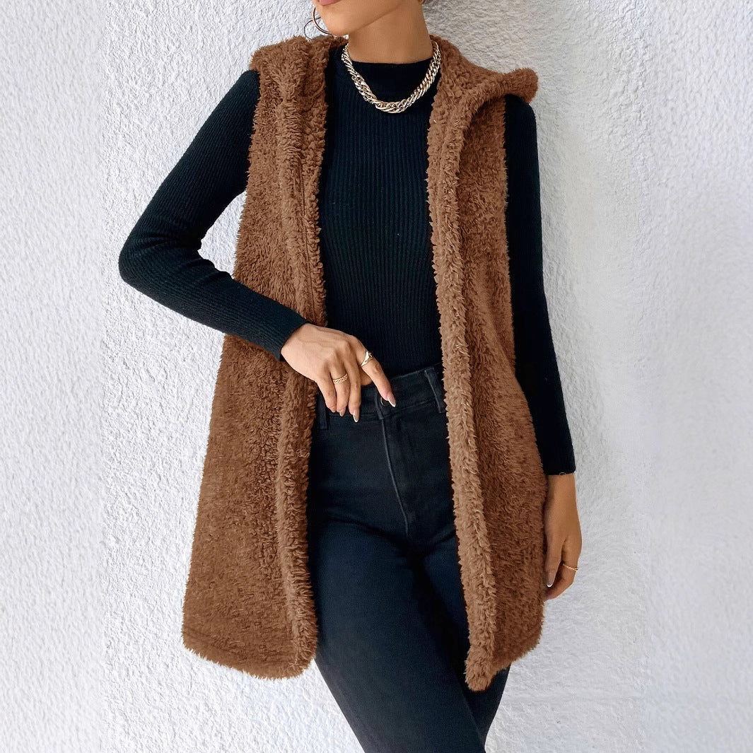 Casual Plush Hooded Vest