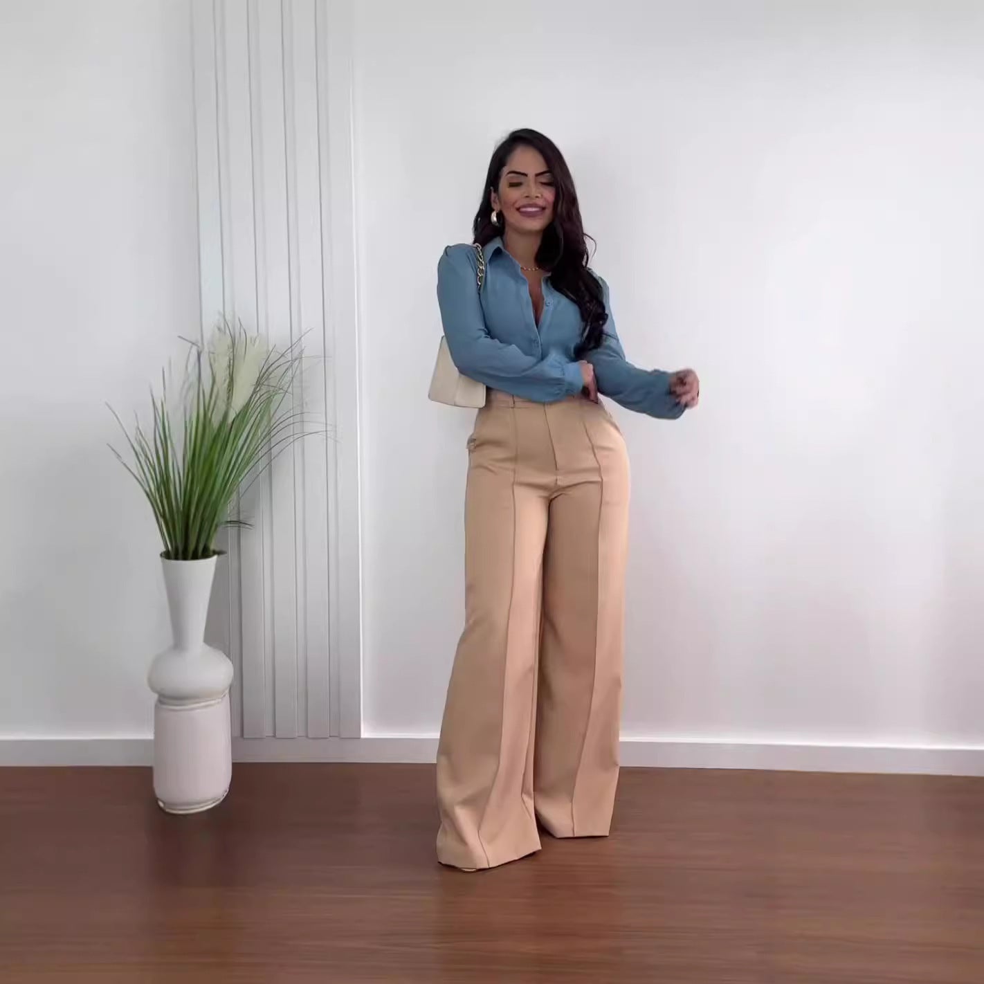 Subtle Shine Camel Trouser Pants