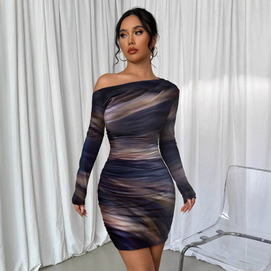 Midnight Curve Diagonal Collar Dress