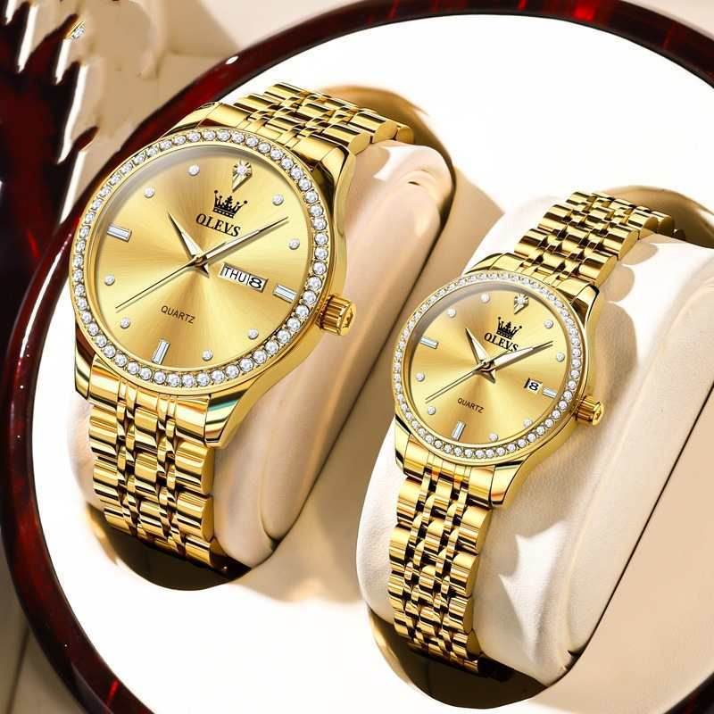 Radiant Diamond-Embedded Couples Watch Set - Subtle Shine Jewelry Co.