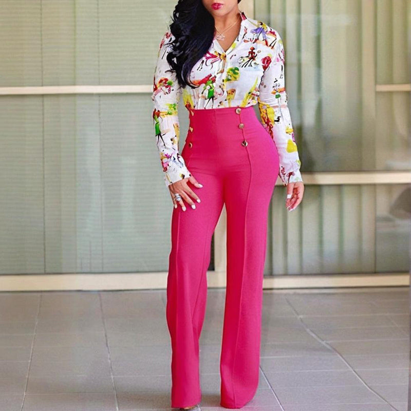 Elegant High-Waisted Wide Leg Pants With Double-Breasted Buttons